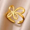 Eheringe Vintage Butterfly Edelstahlringe für Frauen goldplattiert Paar Ring Neuer Hochzeits Ästhetischer Schmuck Anillos Mujer