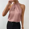 Dames blouses dames zomer tops elegante satijnen tank voor blouse met halter nek los fit kantoorvest glad imitatie zijden feest