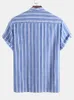メンズカジュアルシャツZaful Striped for Men for Halfボタンカラーレス半袖ブラウスストリートウェアプルオーバーオフィストップZ4984953
