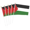 Liten Palestina flagga 14x21cm bärbar hand vinkar palestinsk banner polyester fade-resistensplastflaggstång för evenemang 240426