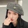 Berets Hat octogonal SBOY British Style Autumn Winter Cotton Heart Women Femmes Cap coréen Houndstooth Warm