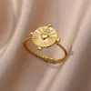 Trouwringen Geometrische zirkoonronde multi -hartring voor vrouwen roestvrij staal goud kleur openen hart ring bruiloft esthetisch sieraden cadeau