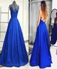 Cheap Long Prom Dresses Royal Blue Spaghetti Straps Backless Pleat Satin Full Length 2019 Sexy Evening Party Gowns Formal ALine D8578025