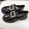 Sapatos casuais shinestone fivela plataforma de couro de couro quadrado de dedão grossa mocassins de calcanhares de cristal brogues oxford fêmea size43
