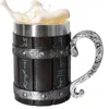 Mugs Beer Viking Vintage Oak Barrel Mug Stein With Stainless Steel Drinkware Drinking Coffee Double Bottom Glass