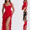 2024 New Style Slim Fit Ruffle Edge with High Split Bra Sexy Dress F42849