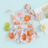 Kleidungssets Mädchen Badeanzug 2 Stück Set One Schulter Ärmel und Blumendruck Tops Elastische Taille Schwimmshorts Kind Kleinkind Sommer Badebekleidung