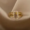 Wedding Rings Luxe kleur Pearl Zirkoonringen voor vrouw vintage sexy open ring feest joint ring mode elegante sieradencadeaus