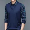 Spring Autunno Mens Pullover Pullover COLLURO SOLID Pannello a piantatura a strisce Thirt Long Thirt Polo Bottom Casual Formale Tops 240420
