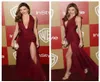 Zuhair Murad Burgundy Celebrity Prom -jurken 2019 Sexy Split Side avond feestjurken Deep V Neck Pleats Chiffon Dress9933281