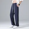 Mens Jogger S-4XL Summer Track Quick Drying Ice Silk Loose Casual Wide Pants Straight Baggy Trousers Male Navy Sweatpants Sport 240418