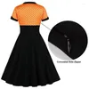 Party Dresses LSYCDS Women Dress Orange And Black High Waist Vintage 1950s Pin Up Sweetheart Neckline Button Front Polka Dot