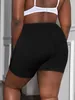 Finjani plus size donne a banda larga shorts shorts per il tempo libero elastico liscio senza saldatura mid boyshort nero 240422