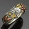 Pierścionki ślubne vintage srebrne i różowe złoto rzeźbiony Dragonfly Sunflower Pierścień Unikalny metalowy kwiat