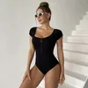 One Pieces Swimsuit Women Zip Front Sport badkläder Sexig Monokini Bodysuit Kvinnlig brasiliansk strand triangelbeklagande