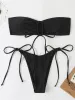 Set Bandeau Bikini Swimwear Women Sexy Red Black Peate Lace Up Swimsuit 2023 Uitgebracht Strand badpak Tie Side Thong Bikini's