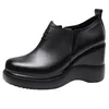 Chaussures habillées Généhes en cuir 2024 Printemps Automne Slip-on Femme High Heels Round Toe Casual Coaste Talon Talon Plateforme