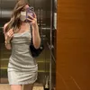 Y2K Pink Dress Women Sexy Sling Dresses Square Collar Gothic E-Girl Long Lace Up Bandage Elegant BodyCon Summer 240426