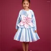 Ensembles de vêtements de créateur de fleurs élégantes princesse longue à manches longues pour enfants pour une fille de fête pour enfants pour enfants jupe pour enfants vêtements