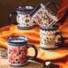 Canecas originais flores caneca de café kawaii lindo leite chá muesli porcelana café da manhã xícaras de 400 ml de xícara de cerâmica presente para amigo j240428