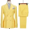 Blazer Hombre Yellow Cost For Men Chic Terno Terno Double Breasted Wedding Elegant Full Set Male Male 2 pièces Pantalon Pantalon 240407