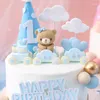 Parti malzemeleri sevimli ayı süs kek topper pembe mavi çizgi film yumuşak kauçuk bebek erkek kız ilk doğum günü dekorasyon bebek duş