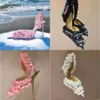 Top de qualité H Slingbacks de dentelle Femmes 8,5 cm High Heel Sandals Sandales Classic Point Doe Designer Dress Chaussures Crystal Bow Decoration Party Shoe Igh Eel Quality Original