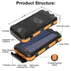 Mobiltelefon Power Banks Nya bärbara solpaneler utomhusladdare 200000mah PowerBank Waterproof Externt batteri Dual USB -laddning med LED -lampor J240428