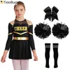 Barnen och flickor cheerleading kläder halloween cheerleading uniform långärmad gymnastikdansklänning med pom poms flätat hår slips 240425