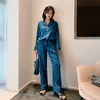 Home Clothing Women Ice Silk Pajama Kobiety Autusza Długie rękawie projektantki piżamowe Zestaw prostego swobody swobodę symulacji Symulacja jedwabna zużycie domu