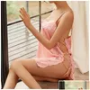 Vérinères pour femmes Summer Femmes Y Pyjama Nightgown Satin érotique confortable Sleepdress Bandage Hollow Out Lingerie Lace Drop Delivery App Deping Ot5JW