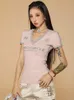 Houzhou Y2K Patchwork Streetwear T Shirts Women American Retro Fashion Design Sexig brevtryck Slim Tees Tops E-grill 2024 Chic 240426