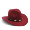 Vintage Wool Kinderen Kinderen Western Cowboy Hat For Boy Girl Wide Brim Cowgirl Jazz Cap met Leather Toca Sombrero 54cm 240423