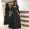 Casual Dresses Elegant Polka Dot Women's Fashion and Beautiful Flower Long Sleeve Hollow O-Neck Vestidos Lady Evening Dress Robe