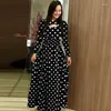 Casual Dresses Elegant Polka Dot Women's Fashion and Beautiful Flower Long Sleeve Hollow O-Neck Vestidos Lady Evening Dress Robe