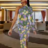 Lässige Kleider florales Ditsy Bodycon Kleid Frauengelb und lila Retro Maxi Langarm Streetstyle Graphic Gift