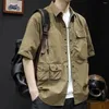 Herren lässige Hemden männlicher kurzer Kurzarm mit Taschenhemd Kleidung Sommer Japanische Vintage -Ästhetikdesigner Mode 2024 I.