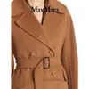 Casaco de lã feminina Cashmere Cash Designer Fashion Show da mesma marca Classic Marca Maxmaras 2024 Primavera/Verão Novo Produto Produto Sheep Wool Lace Up Coat Camel S7B8