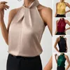 Dames blouses dames zomer tops elegante satijnen tank voor blouse met halter nek los fit kantoorvest glad imitatie zijden feest