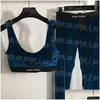 Bras ustawiają luksusowe Velor Kobiety legginsy Zestaw liter Pasbing Designer Joga Outfits swobodne letnie przycięte sportowe zbiorniki Tracki OTLL1