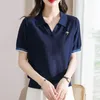 Kadın Polos Polo Gömlek Örme Düz Bol Pembe Kadın Tee Koreli Giyim Tişörtleri Polyester Moda 2024 Giysiler Y2K
