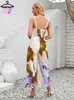 WomenS Sexy Jumpsuit in Summer Fashion Casual Printed Sleeveless Hollow Loose Halter Bodysuit Party Street Women 240423