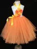 Mädchen Kleider Baby Girls Orange Blume Tutu Kleid Kids Häkeln Tüll Ballkleid mit Bandbogen und Stirnband Kinder Hochzeitsfeier