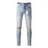 Nuova moda 2024 Slim 1: 1 jeans Purple Brand Jeans High Street Blue Hole Wash