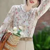 Camicette da donna Donne in stile francese camicie stampate floreali vintage eleganti ardesia manica lunga camicetta chiffon casual collare collare ciotto