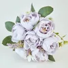 Fiori decorativi da 27 cm di seta peonia bouquet rosa rosa rosa artificiale finto 7 grandi teste da sposa da sposa arredamento