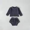Clothing Sets 2024 Spring Infant And Child Boys Girls Colored Wooden Ear Lock Top With Triangle Pants Fashionable Versatile