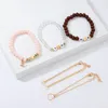 Link Bracelets European & American Trendy Creative Wooden Bead Love Letter Chain Wrap Bracelet Gold Color Heart 5PCS/LOT