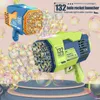 Bubble Gun Rocket 132 Holes Soap Bubbles Machine Gun Form Automatic Flower With Light Toys For Kids Pomperos Childrens Day Gift 240416