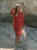 Définissez une nouvelle couverture de maillot de bain chemise de plage robe à manches longues Kaftan Pareos tunique pour le bikini de plage couverture de femmes Vêtements de plage d'été